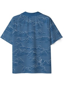Men's Blue V-Neck Short Sleeve Tennis Shirt With Wave Pattern Moisture Wicking <b>Polyester</b> Regular Fit All Seasons Wear - Product Image 2