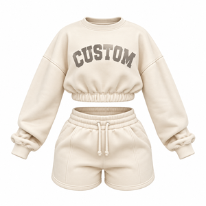 Conjunto de Sudadera Corta y Pantalones Cortos de Forro Polar Verde Salvia Unisex Personalizado - Chándal Deportivo Transpirable y Ecológico - Product Image 3