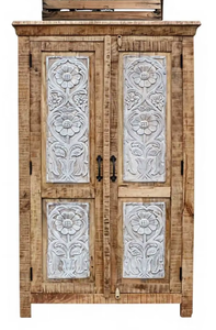 Sculpture sur bois de manguier polonais naturel Almirah 100% bois de manguier massif fait à la main produit en vrac armoire de stockage meubles Almirah armoire - Product Image 2