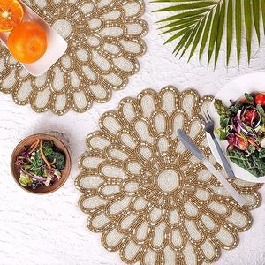 Manteles individuales de cristal con cuentas florales de gran venta, platos base de cristal con cuentas, manteles individuales con cuentas para cenas, bodas, fiestas y decoración festiva. - Product Image 3