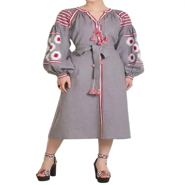 Verão novo vestido mulheres elegante manga média vestido casual fora do ombro vestido sólido Cotton Linen Skirt