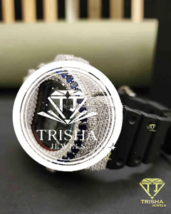 Reloj Digital de Lujo con Diamantes Moissanite VVS, Plata de Ley 925 con Bisel de Piedra Azul, Estilo Hip Hop - Product Image 4