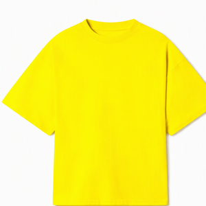 T-shirt jaune à manches courtes et col rond pour homme, coupe classique, décontracté, couleur unie, en coton tricoté, design uni teint - Product Image 1