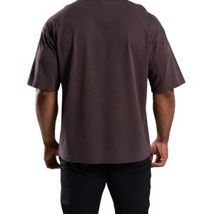 เสื้อยืดโอเวอร์ไซส์สีน้ำตาลช็อกโกแลตสำหรับผู้ชาย ผ้าฝ้ายฟอก คอกลม ทรงหลวม สวมใส่สบาย แฟชั่นลำลองสไตล์คนเมือง - Product Image 5