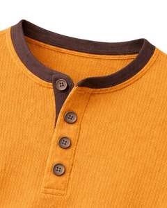 Men Waffle Henley Long Sleeve Thermal TShirt Mustard <b>Yellow</b> Casual Button Neck Winter Wear Top Cotton Slim Fit Breathable Fabric - Product Image 6