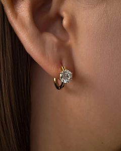 Magníficos Pendientes de Aro con Diamantes Redondos Cultivados en Laboratorio, con Oro Sólido de 14K, Joyería de Compromiso Solitario para Regalo de Pareja - Product Image 1