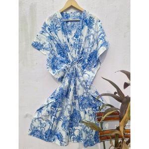 Vestido Kaftán de Algodón con Estampado Tropical para Mujer, Vestido de Playa Boho Maxi Midi, Corte Holgado, Ropa Informal para Vacaciones - Product Image 1