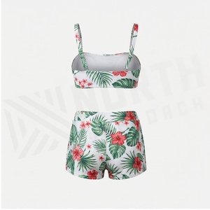 KICHIROO Ensemble tankini 2 pièces à imprimé floral pour femme avec haut court et jupe en mousseline de soie, col carré, respirant - Product Image 2