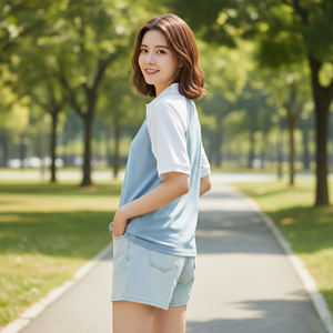 Chemise sur mesure pour femme 100% coton avec appliques logo imprimées DTF, séchage rapide, couleur unie, style streetwear estival - Product Image 5