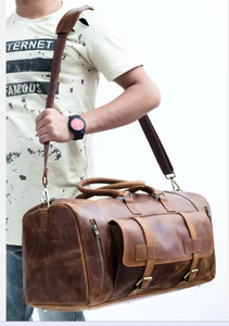 Sac de voyage en cuir véritable vintage, léger, grand, imperméable, avec bandoulière, idéal pour la gym - Product Image 4