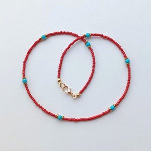 Ensemble de colliers faits à la main en corail rouge et turquoise, collier superposé doré, bijoux bohèmes, cadeau - Product Image 1