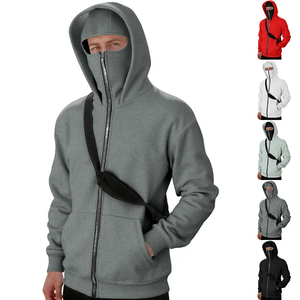 Sudadera con capucha y cremallera completa a prueba de viento para hombre, con cubre rostro, de color sólido, para actividades al aire libre. - Product Image 6