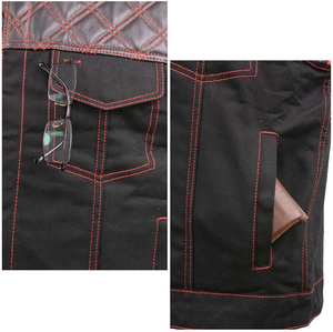 Samroz Sports <b>Mens</b> Wrecker Club <b>Vest</b> Casual Outerwear Breathable Winter Design <b>Black</b> Denim Leather Diamond Quilt Red - Product Image 2