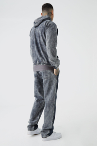 Men's Stonewashed Denim Hooded <b>Zip</b>-<b>Up</b> <b>Jacket</b> Raglan Sleeve Oversized Casual Breathable Autumn Wear - Product Image 3