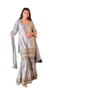 Conjunto de 3 Piezas FATEMA FASHION, Kurti Moderno de Tela Georgette, Sharara y Dupatta de Secado Rápido, Salwar Kameez para Fiestas y Bodas - Product Image 1