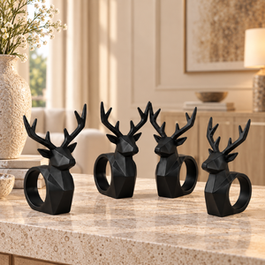 Conjunto de 4 Esculturas Geométricas de Ciervos |   Figuras Modernas de Ciervos Negros con Astas para Sala de Estar, Oficina, Estante de Consola, Decoración del Hogar, Arte - Product Image 2