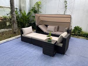 SF00007 Pham Gia Meubles d'extérieur modernes prestigieux en rotin avec structure en acier, verre trempé, coussin en polyester, canapé de jardin une place - Product Image 2