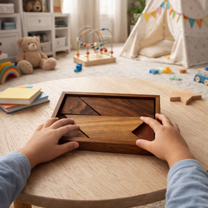 Planche de puzzle rectangulaire en bois de rose indien faite à la main |   Jeu de réflexion en bois pour stimuler le QI |   Jeu de puzzle éducatif de voyage |   Logique Familiale - Product Image 4