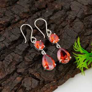 Nikhil Gems NG-033 925 Sterling Silver Handmade Red Garnet Pear Drop <b>Earrings</b> Natural Gemstone Jewelry Trendy Elegant Gift for - Product Image 1