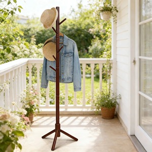 Perchero de pie de madera con ganchos en forma de rama para almacenamiento en la entrada, diseño rústico, acabado marrón - Product Image 5