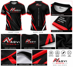 Camiseta Deportiva de Fútbol Unisex Personalizada, Negra y Roja, Manga Corta, Uniforme de Entrenamiento Transpirable de Poliéster, NAQVI Sports - Product Image 3