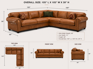 Sofá Esquinero de Cuero Estilo Chesterfield Tradicional con Comodidad Premium para Muebles de Sala de Estar - Product Image 3