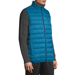 URBANGAZER INDUSTRIES Men's Blue Stand Collar <b>Padded</b> Vest Zipper Closure Regular Length Solid Color <b>Waterproof</b> Polyester/Cotton - Product Image 2