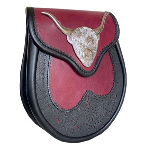 Sporran en cuir véritable fait main de haute qualité pour homme, bicolore, avec badge traditionnel tête de taureau, vente en gros personnalisée - Product Image 1