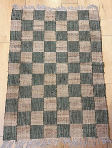 Handmade <b>Thin</b> Jute Checkered <b>Rug</b> Natural Flat Weave Eco-Friendly Area <b>Rug</b> Rustic Farmhouse Living Room Carpet - Product Image 3