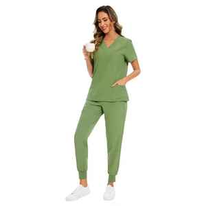 Ensemble d'uniformes d'hôpital unisexe en satin de coton léger, blouses d'infirmière personnalisées avec poches, tissu jersey élégant, vente chaude - Product Image 3