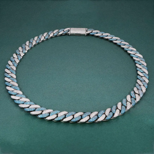 Blue <b>Iced</b> <b>Out</b> Cuban Link <b>Chain</b> | Silver Diamond Miami Cuban Necklace | Luxury Hip Hop Rapper Jewelry | Statement <b>Chain</b> for Men - Product Image 4