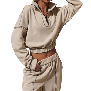 Conjunto Deportivo de Dos Piezas para Mujer, Estilo Casual, con Cierre de Cremallera, Cuello Alto, Cintura Elástica, Corte Holgado, Ropa Deportiva - Product Image 6