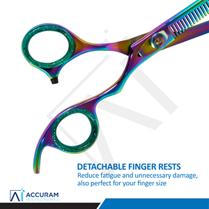 Tijeras Profesionales para Adelgazar el Cabello Accuram, Multicolores, con Filo de Cuchilla, de Acero Inoxidable, para Barbería y Peluquería - Product Image 5