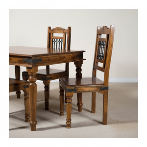 Silla de Comedor Tradicional sin Brazos de Madera Maciza Estilo Rústico, Ecológica, con Respaldo Alto y Diseño Clásico Tallado para Uso en Hogar y Hotel - Product Image 2