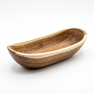Tazón Ovalado de Madera de Teca Sólida de Grado Alimenticio, Forma de Barco, Recipiente para Ensalada, Utensilio de Cocina Hecho a Mano, Vajilla Premium Balinesa - Product Image 1