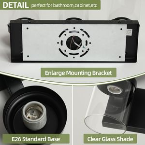 Lampada da Bagno a 3 Luci Nero Opaco con Paralume in Vetro Trasparente, Illuminazione Moderna per Specchio e Mobile da Bagno - Product Image 6