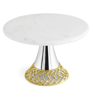 Elegant Dessert Display and Table Decoration <b>Crafted</b> Metal Cake Stand with Marble Top and Gold Base Home - Product Image 1