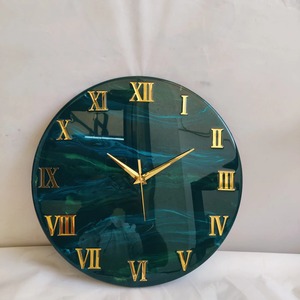 Modern Acrylic Resin <b>Wall</b> <b>Clock</b> Round Analog Quartz <b>Mirror</b> Effect Roman Numerals Green Blue Abstract Design Living Room Decor - Product Image 6