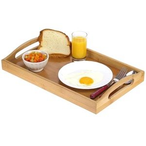 Plateau de service rectangulaire en bois artisanal moderne REHMAN CRAFT - Plateau de table à café en bois naturel avec poignées incurvées pour petit-déjeuner - Product Image 1