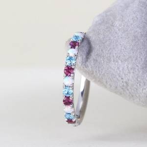 Anillo de media eternidad de ópalo, aguamarina y amatista, certificado IGI, regalo festivo para mujer, edición limitada, banda única - Product Image 1