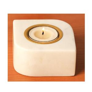 Handmade White Marble <b>Tealight</b> Candle <b>Holder</b> with Gold Rim Decorative for Home Tabletop Festive Decor - Product Image 1