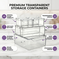 Juego de Contenedores de Almacenamiento de Plástico Transparente Rectangulares para Ahorrar Espacio, Contenedores Apilables Duraderos para Preservar la Frescura en la Cocina y la Despensa