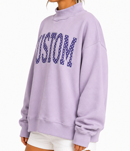 Sweat-shirt à col montant pour femme avec logo personnalisé brodé, à pois, coupe ample, respirant, en molleton de coton, écologique - Product Image 5
