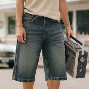 Vintage Washed Texture Timeless Urban Fashion Men Denim Shorts Relaxed Fit Soft Feel Denim Everyday Wear Men Denim Shorts - Product Image 3