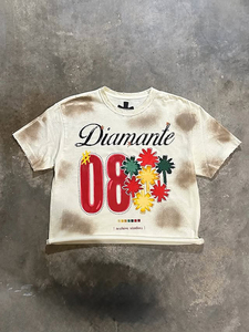 High-Quality Diamante 08 Crop T-<b>Shirt</b> With Tropical Print Men's Short Sleeve O-Neck Street Style Jersey Cotton Top - Product Image 1