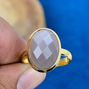 Handmade Natural Gray Moonstone Oval Shape Gemstone 18k Micron Gold Over 925 Sterling <b>Silver</b> - Product Image 2