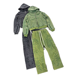 Conjunto de Sudadera con Capucha y Pantalones Deportivos de Algodón 100% de Alta Calidad, Estilo Desgastado, con Cierre, para Hombre - Product Image 3