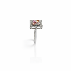 Multicolor Gemstone Floral Cluster <b>Cocktail</b> <b>Ring</b> Women Square Halo Design Cubic Zirconia Accent Party Daily - Product Image 2