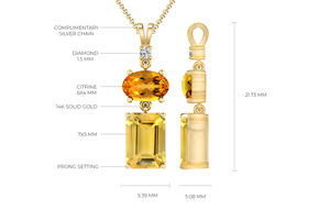 Proveedor de Envío Directo, Colgante de Tres Piedras con Citrino Natural Octogonal de 7x5mm y Acento de Diamantes Blancos en Oro Sólido de 14k - Product Image 5