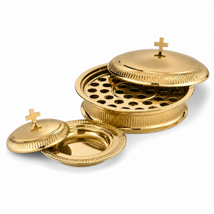 Juego de Bandejas para Servir la Comunión con Acabado Dorado, Bandejas Sagradas de Acero Inoxidable con Tapas para Uso en la Iglesia - Product Image 1